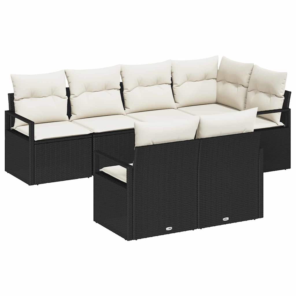 Gartensofa-set mit Kissen 7 pcs Schwarz und Weiß Poly-Rattan