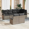 Gartensofa-set mit Kissen mit Speicher 7 pcs Grau Poly-Rattan