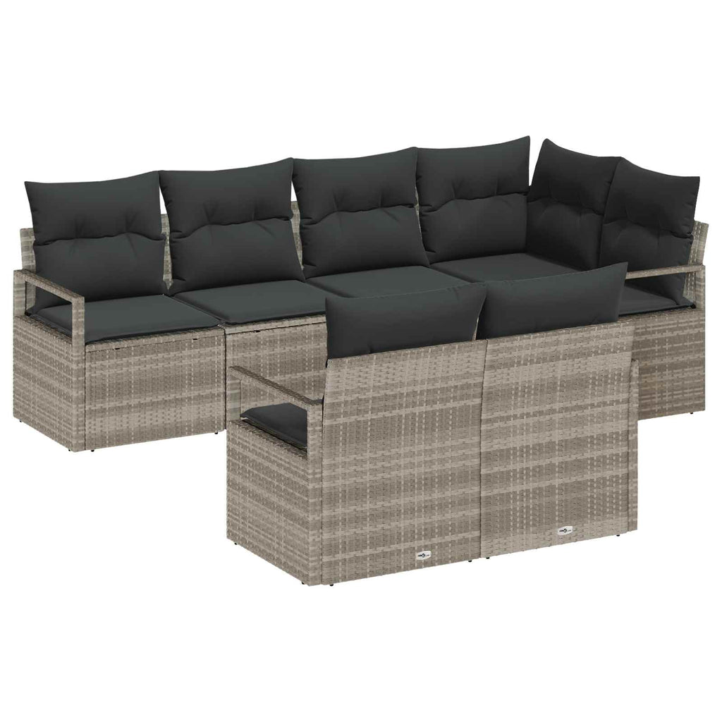 Gartensofa-set mit Kissen 7 pcs Hellgrau Poly-Rattan