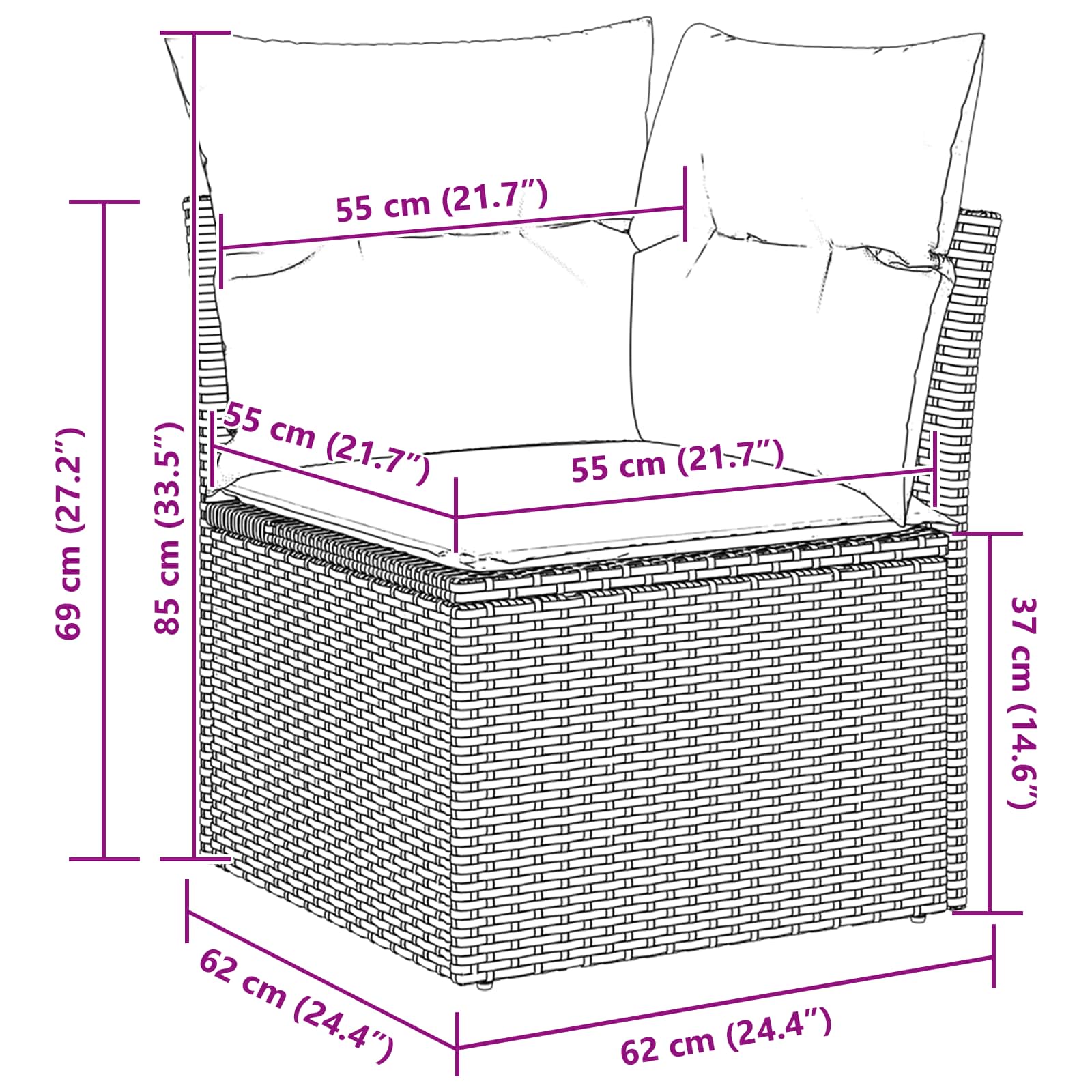 Gartensofa-set mit Kissen 7 pcs Hellgrau Poly-Rattan