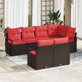 Gartensofa-set mit Kissen 7 pcs Braun und Rot Poly-Rattan