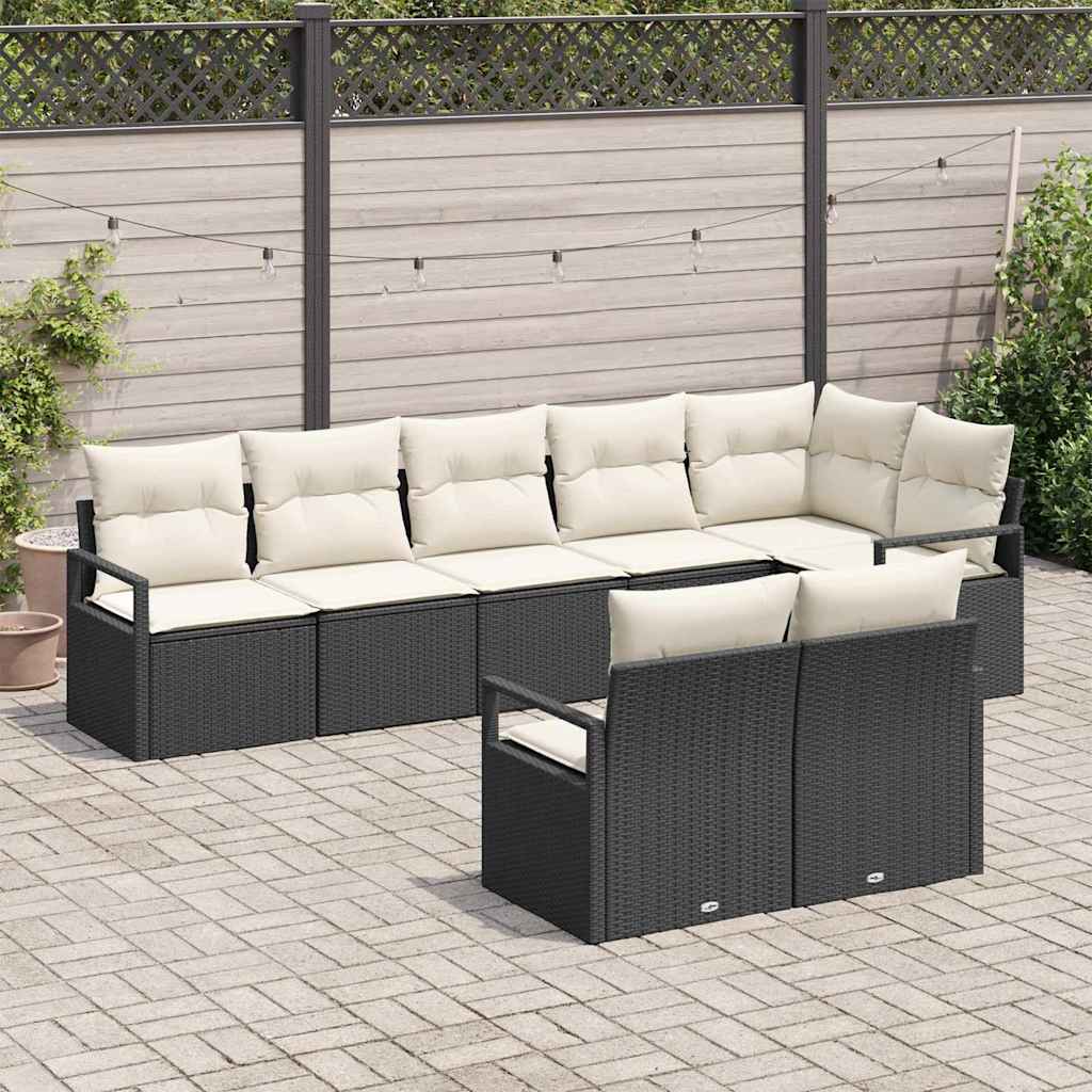 Gartensofa-set mit Kissen 8 pcs Schwarz und Weiß Poly-Rattan