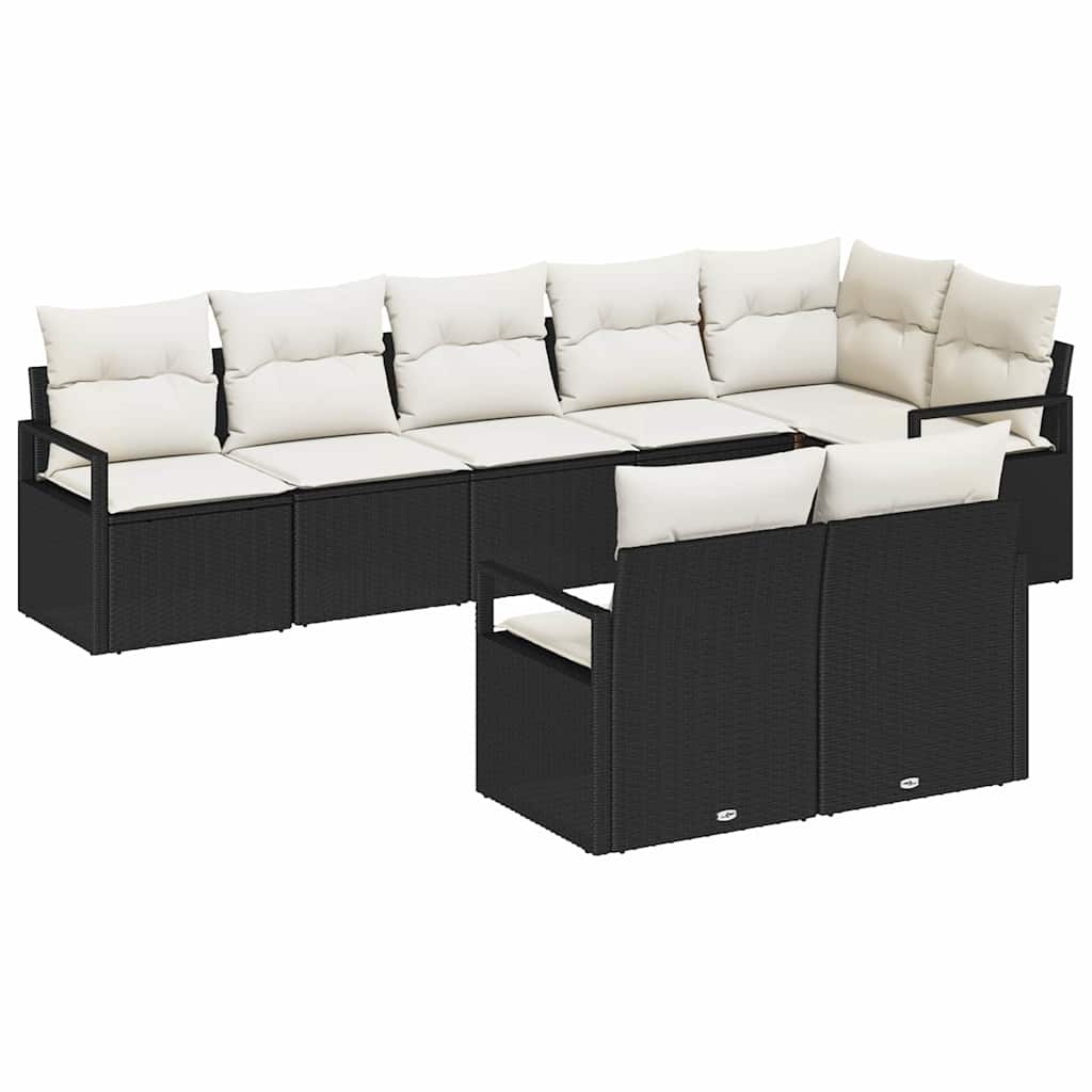 Gartensofa-set mit Kissen 8 pcs Schwarz und Weiß Poly-Rattan
