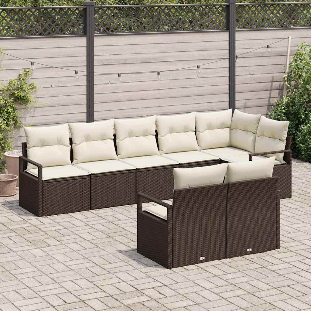 Gartensofa-set mit Kissen 8 pcs Braun und Weiß Poly-Rattan