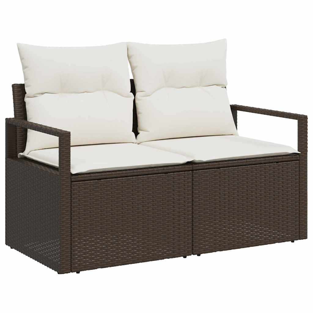 Gartensofa-set mit Kissen 8 pcs Braun und Weiß Poly-Rattan