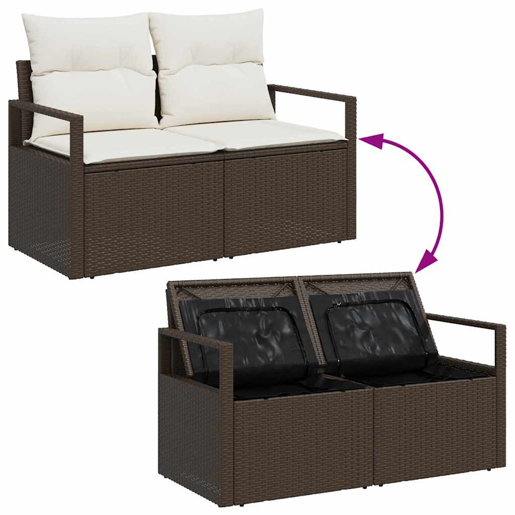 Gartensofa-set mit Kissen 8 pcs Braun und Weiß Poly-Rattan