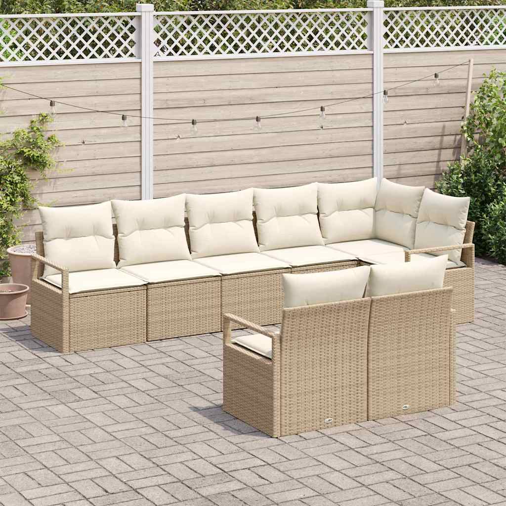 Gartensofa-set mit Kissen 8 pcs Beige und Weiß Poly-Rattan