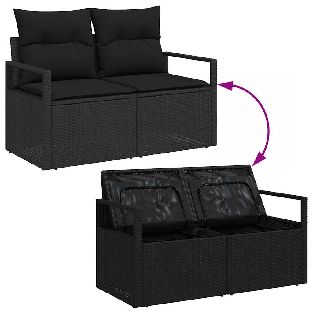 Gartensofa-set mit Kissen 8 pcs Schwarz Poly-Rattan
