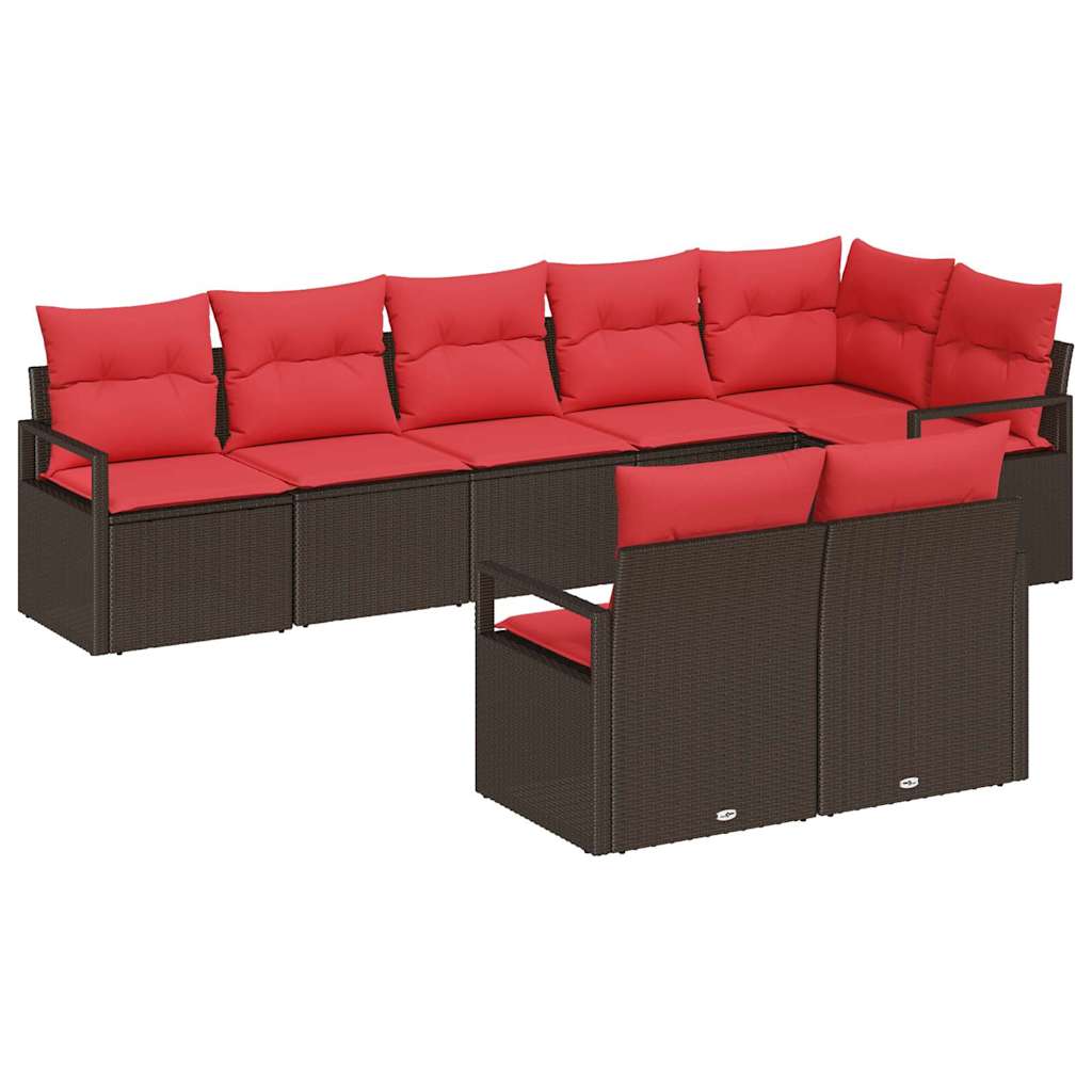 Gartensofa-set mit Kissen 8 pcs Braun und Rot Poly-Rattan