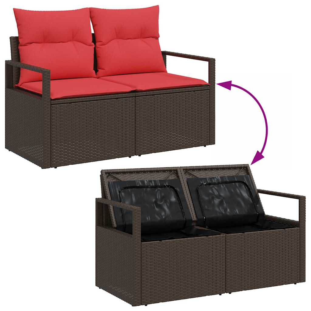 Gartensofa-set mit Kissen 8 pcs Braun und Rot Poly-Rattan