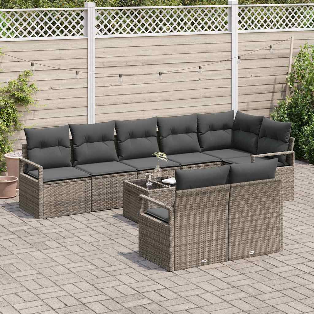 Gartensofa-set mit Kissen 9 pcs Hellgrau Poly-Rattan