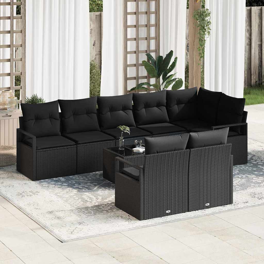 Gartensofa-set mit Kissen 9 pcs Schwarz Poly-Rattan