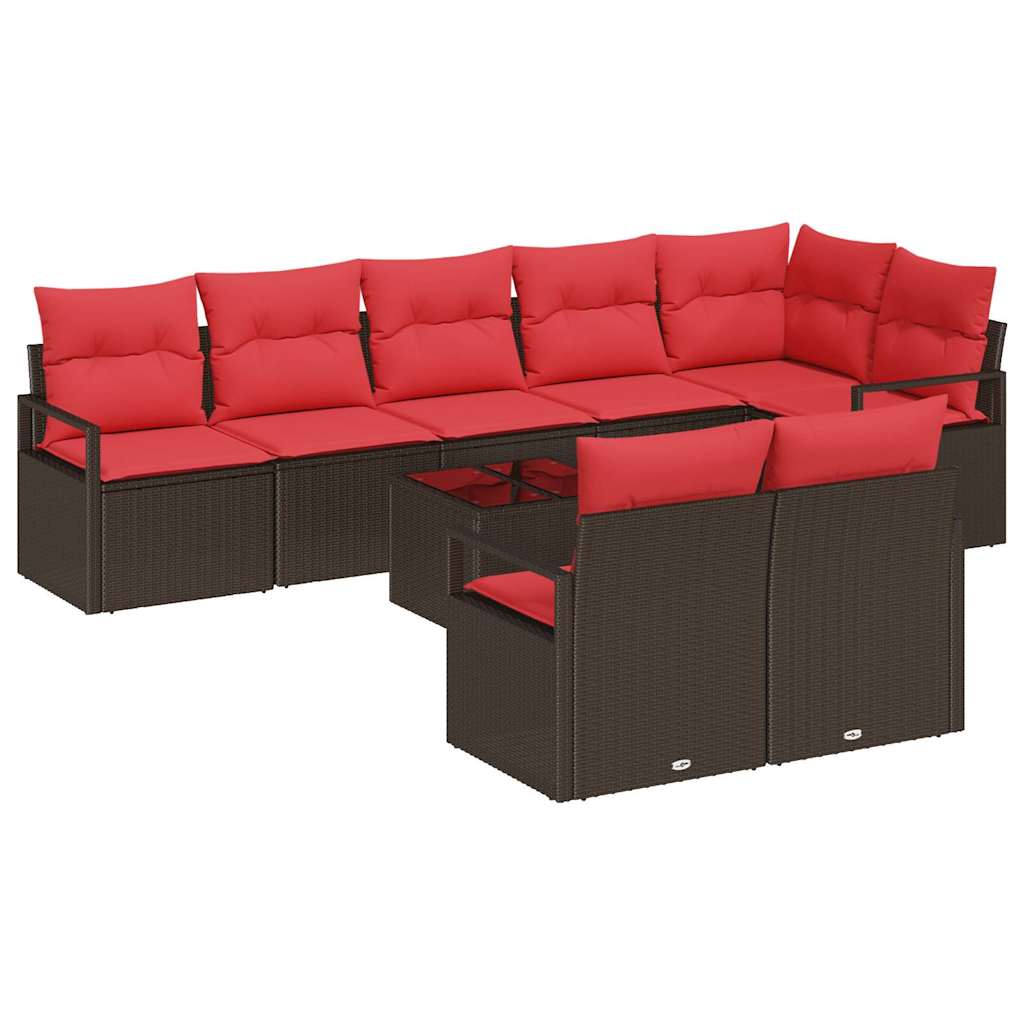Gartensofa-set mit Kissen 9 pcs Braun und Rot Poly-Rattan