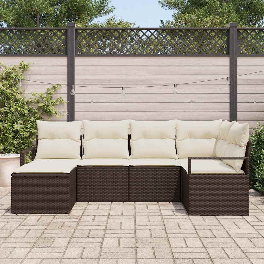 Sofa Set mit Kissen 6 pcs Braun und Creme Poly-Rattan