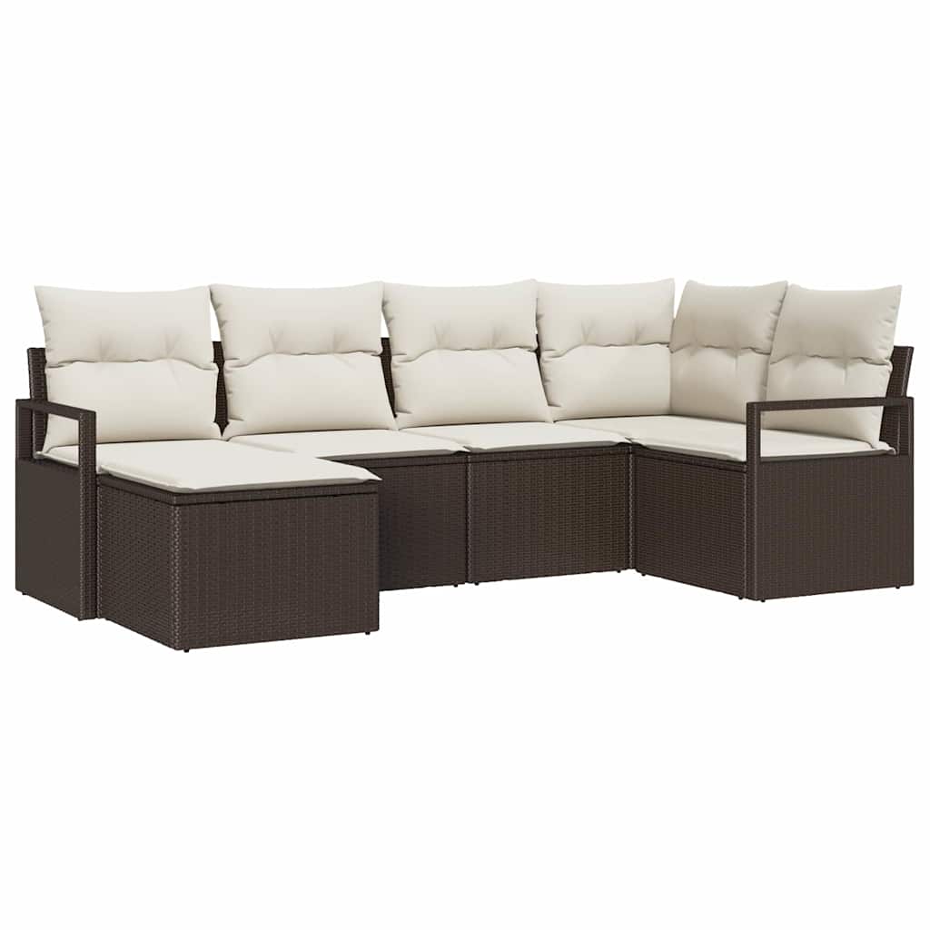 Sofa Set mit Kissen 6 pcs Braun und Creme Poly-Rattan