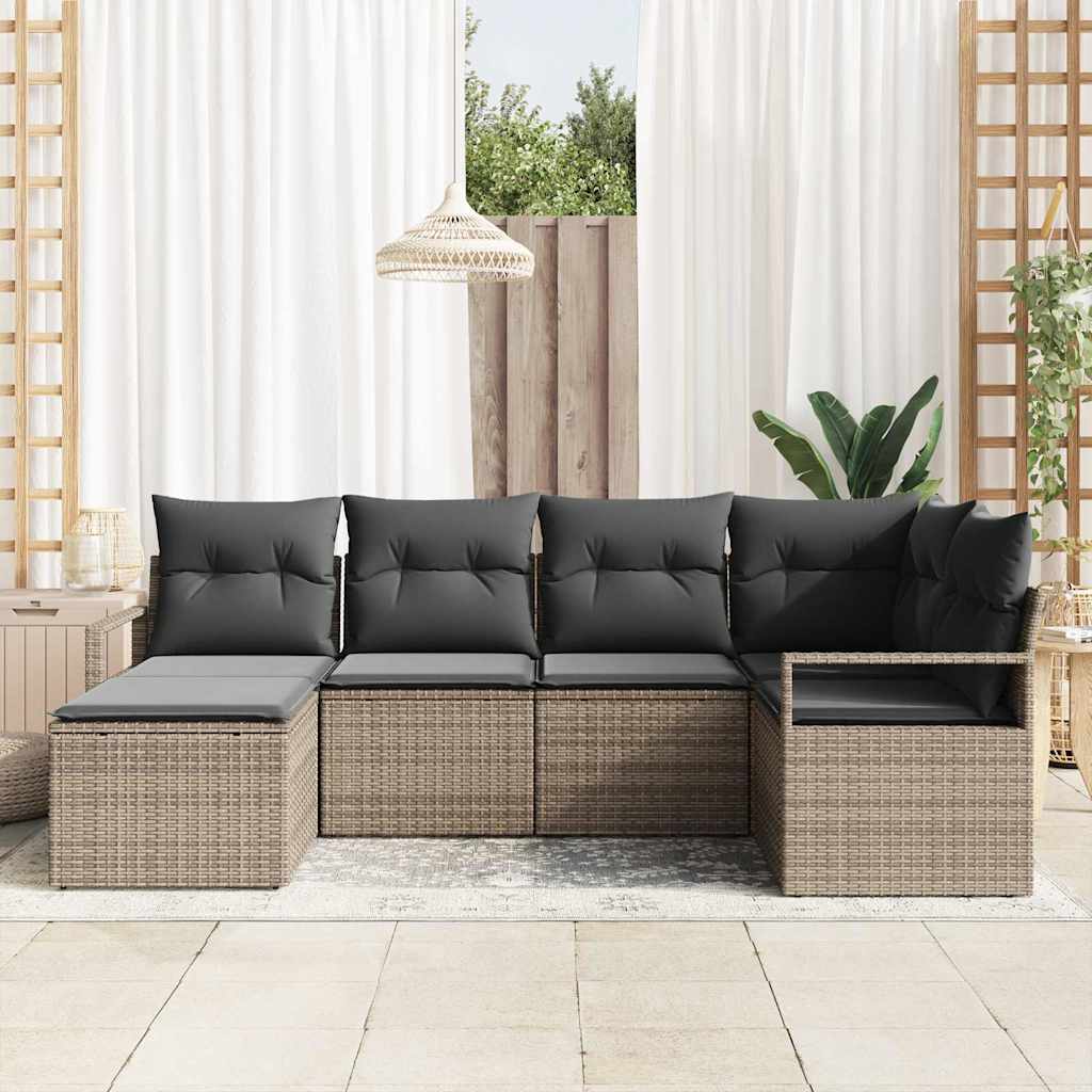 Sofa Set mit Kissen mit Speicher 6 pcs Grau Poly-Rattan