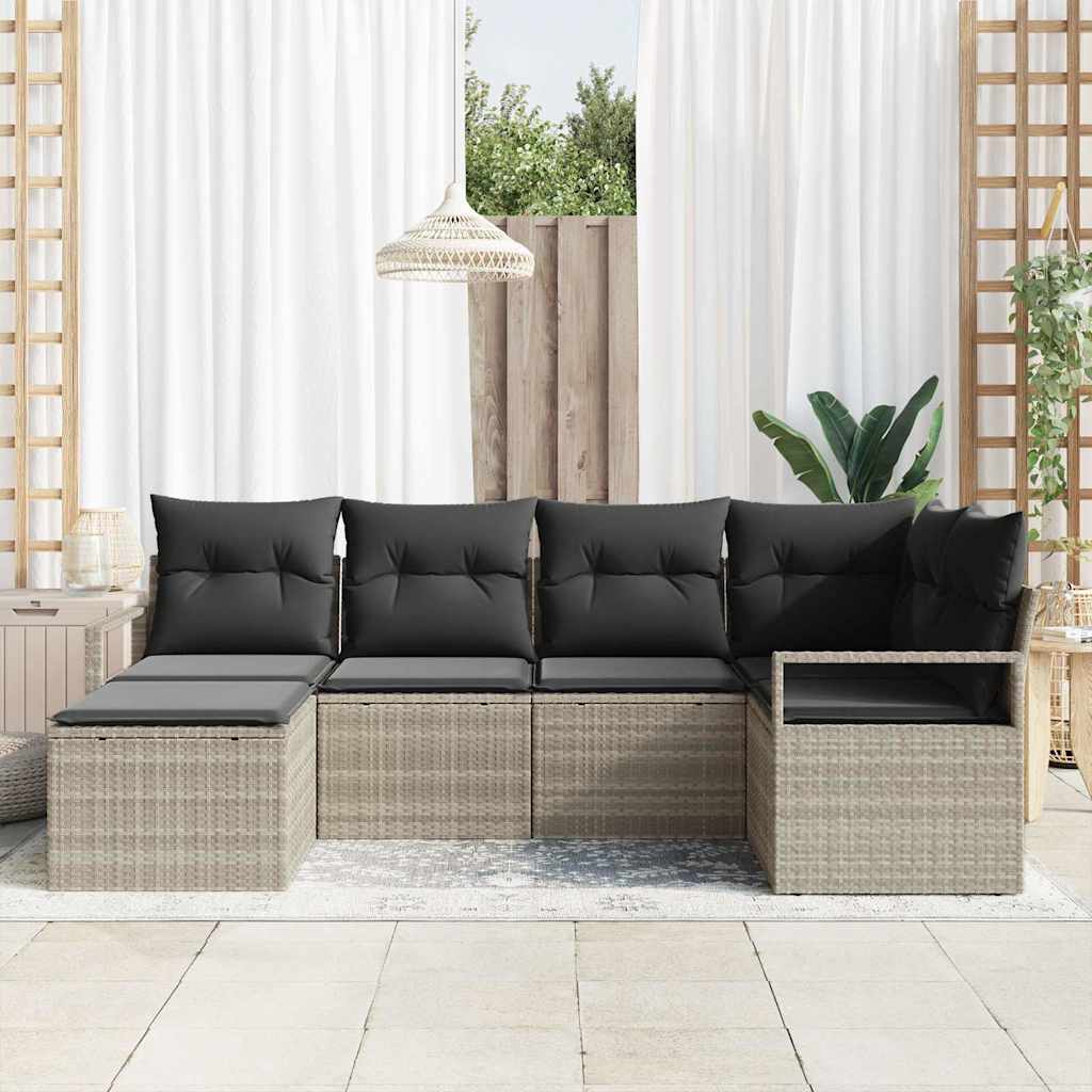 Sofa Set mit Kissen mit Speicher 6 pcs Hellgrau Poly-Rattan