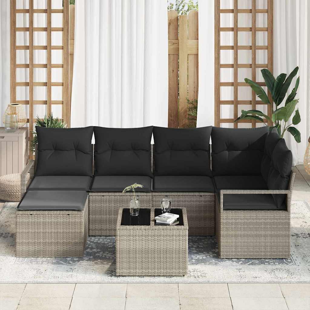 Sofa Set mit Kissen mit Speicher 7 pcs Hellgrau Poly-Rattan