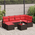 Sofa Set mit Kissen 7 pcs Braun und Rot Poly-Rattan