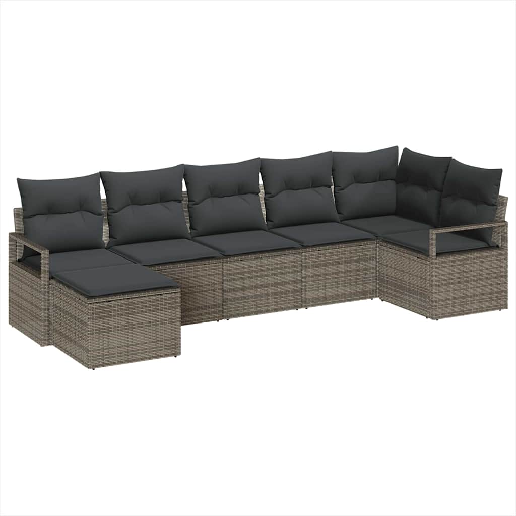 Sofa Set mit Kissen mit Speicher 7 pcs Grau Poly-Rattan