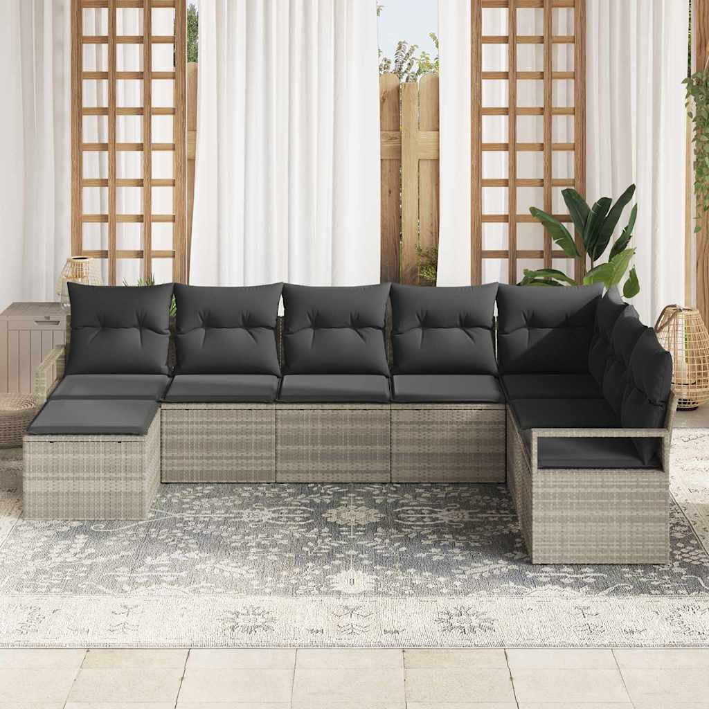 Sofa Set mit Kissen mit Speicher 7 pcs Hellgrau Poly-Rattan