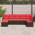 Sofa Set mit Kissen 7 pcs Braun und Rot Poly-Rattan