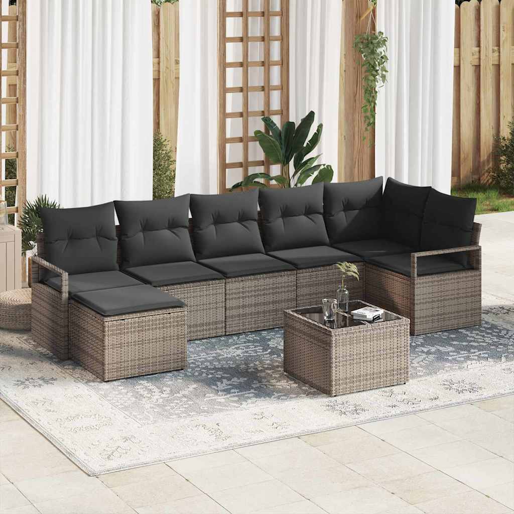 Sofa Set mit Kissen mit Speicher 8 pcs Hellgrau Poly-Rattan