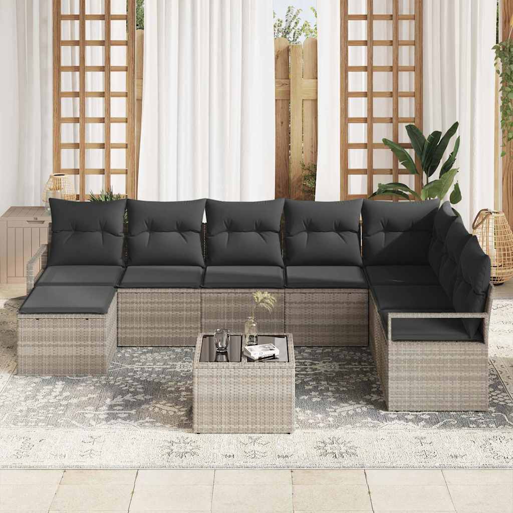 Sofa Set mit Kissen mit Speicher 8 pcs Hellgrau Poly-Rattan