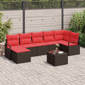 Sofa Set mit Kissen 8 pcs Braun und Rot Poly-Rattan