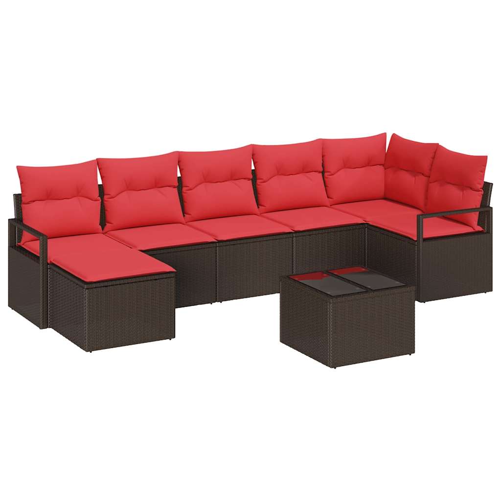 Sofa Set mit Kissen 8 pcs Braun und Rot Poly-Rattan