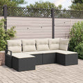 Sofa Set mit Kissen 6 pcs Schwarz und Creme Poly-Rattan