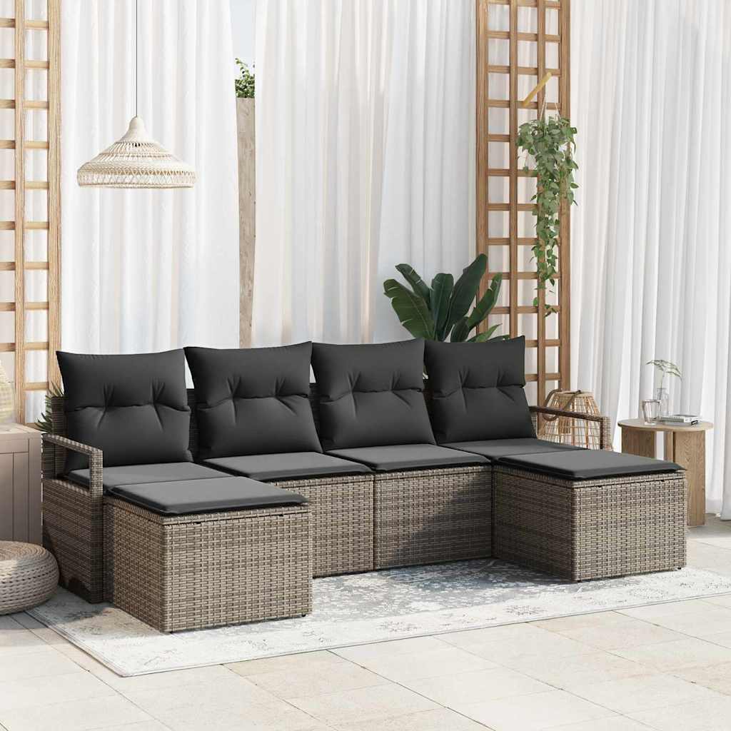 Sofa Set mit Kissen mit Speicher 6 pcs Grau Poly-Rattan