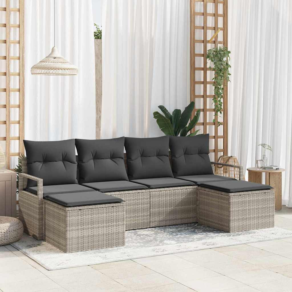 Sofa Set mit Kissen mit Speicher 6 pcs Hellgrau Poly-Rattan