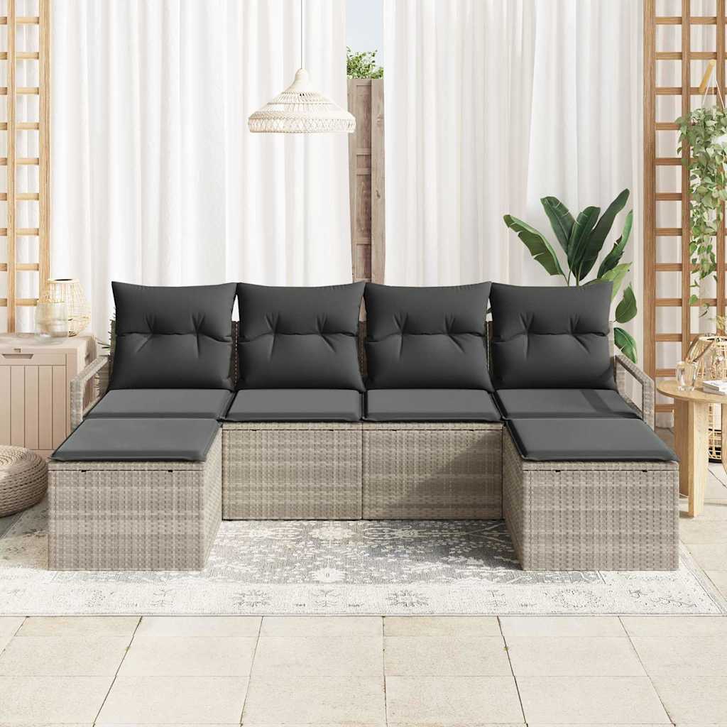 Sofa Set mit Kissen mit Speicher 6 pcs Hellgrau Poly-Rattan