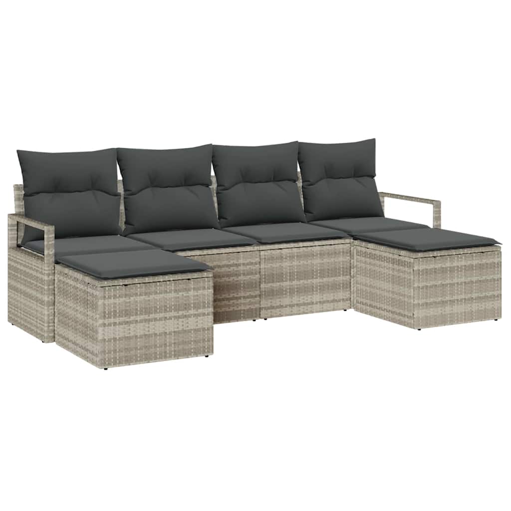 Sofa Set mit Kissen mit Speicher 6 pcs Hellgrau Poly-Rattan