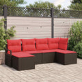 Sofa Set mit Kissen 6 pcs Braun und Rot Poly-Rattan
