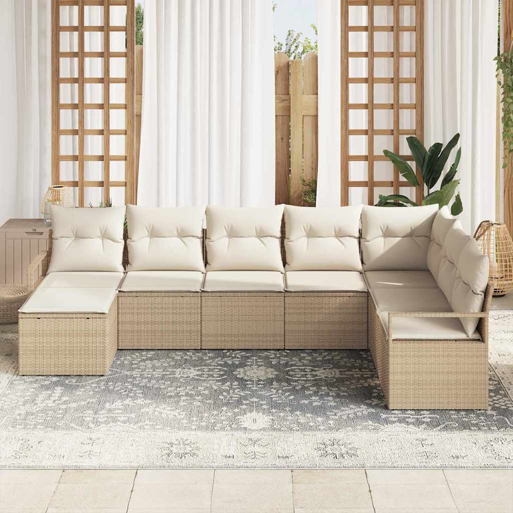 Sofa Set mit Kissen 8 pcs Beige und Creme Poly-Rattan