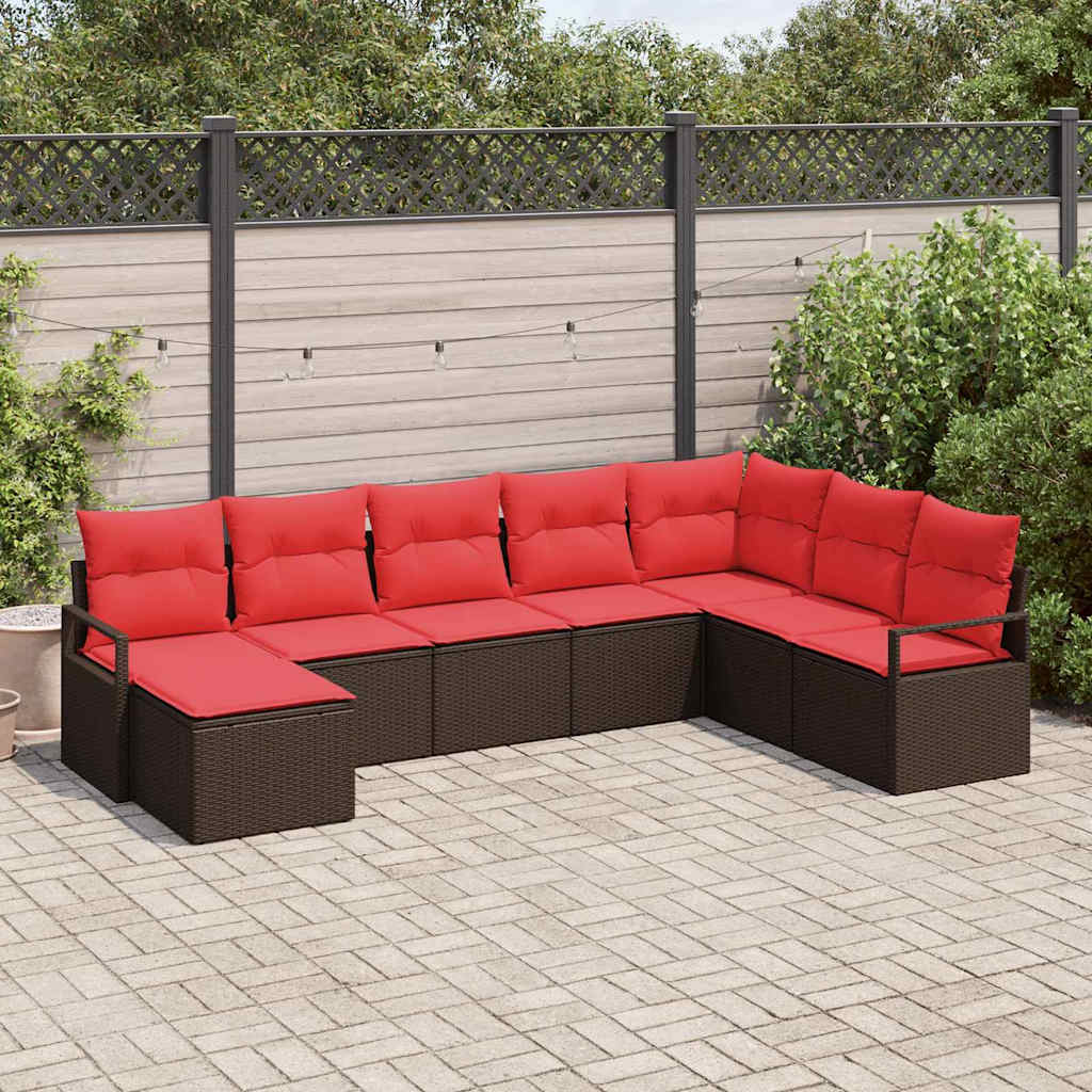 Sofa Set mit Kissen 8 pcs Braun und Rot Poly-Rattan