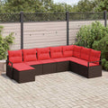 Sofa Set mit Kissen 8 pcs Braun und Rot Poly-Rattan