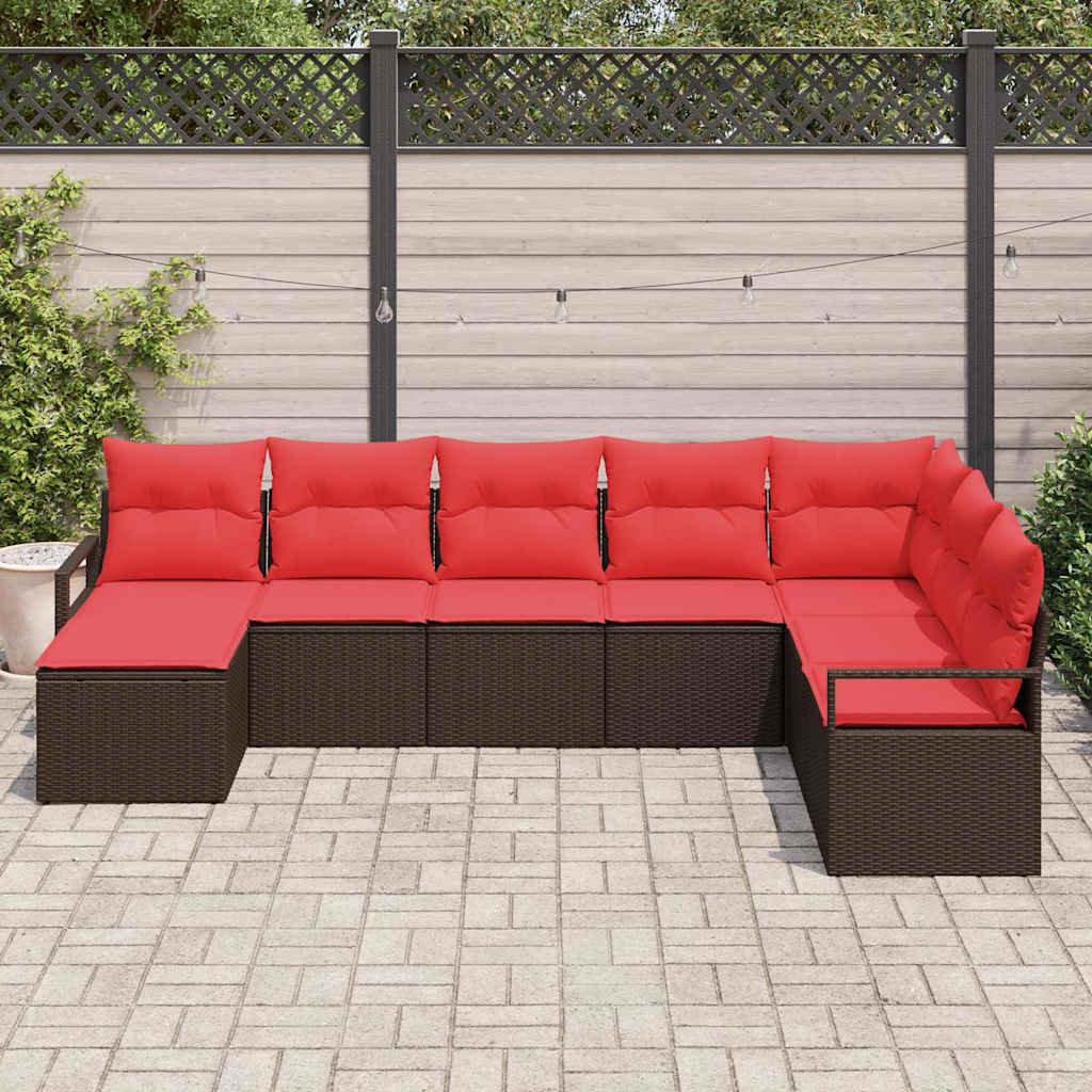 Sofa Set mit Kissen 8 pcs Braun und Rot Poly-Rattan