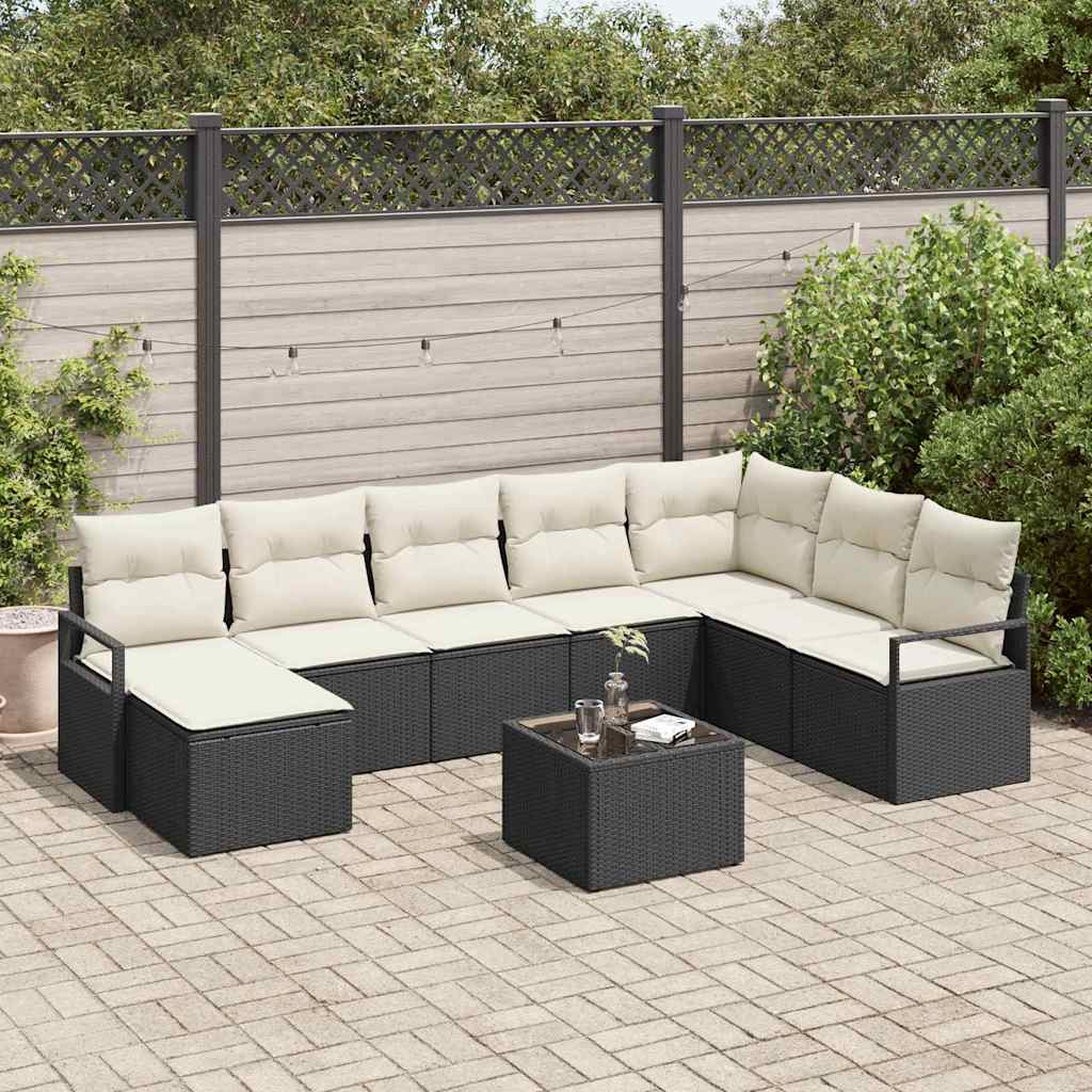 Sofa Set mit Kissen 9 pcs Braun und Creme Poly-Rattan