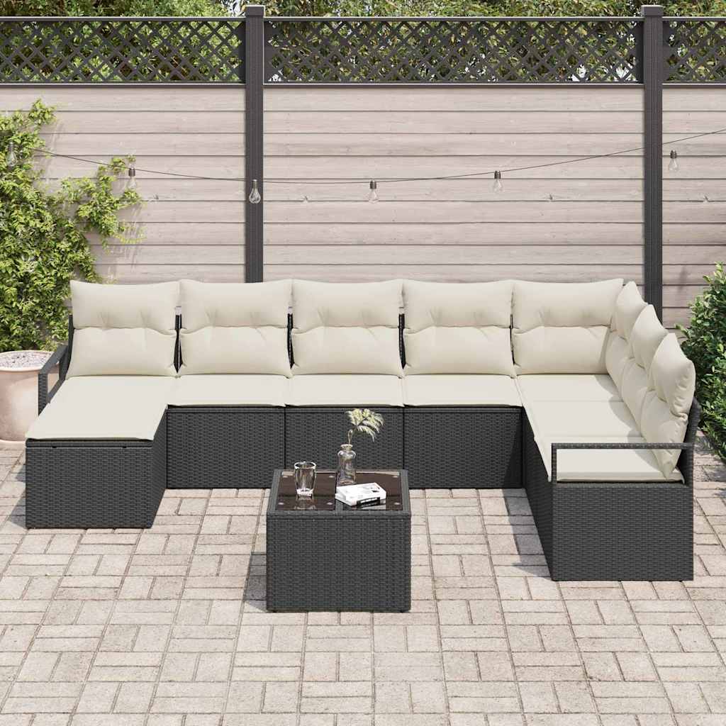 Sofa Set mit Kissen 9 pcs Braun und Creme Poly-Rattan