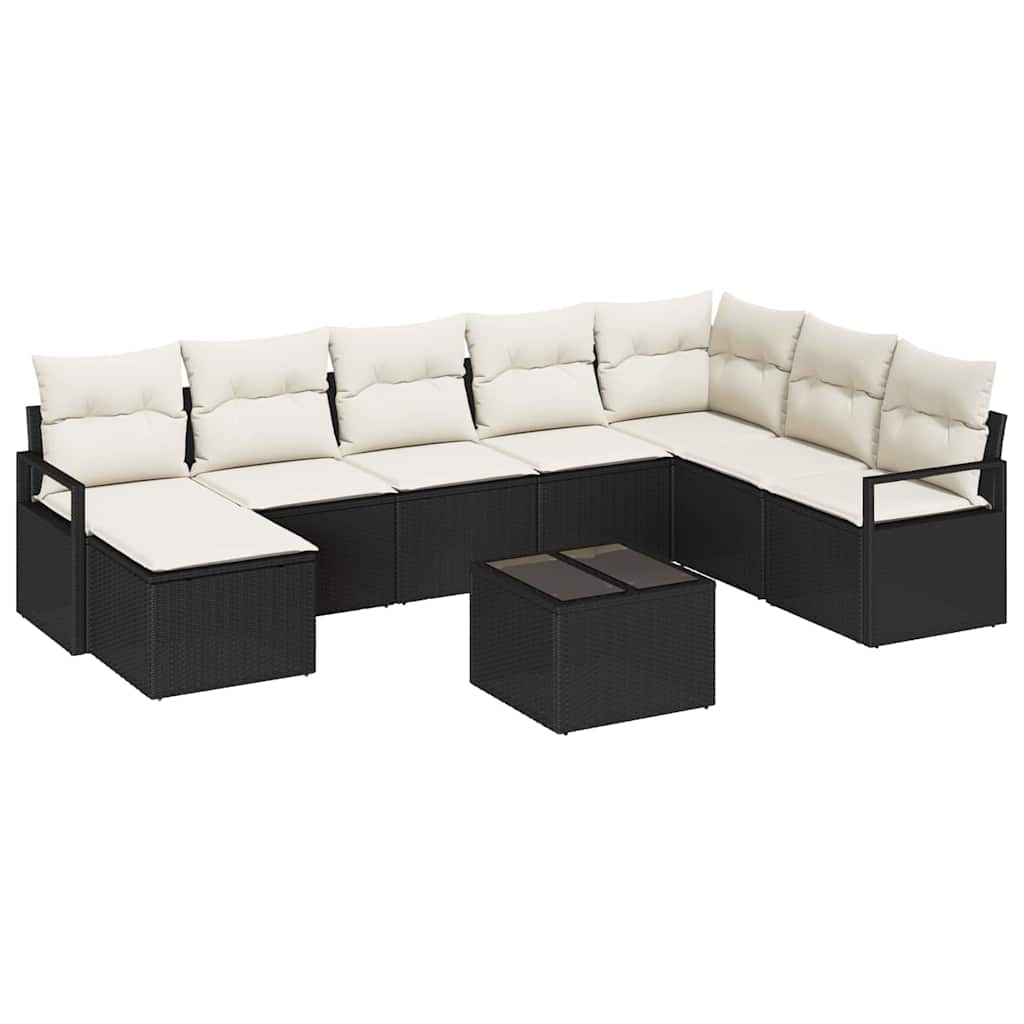 Sofa Set mit Kissen 9 pcs Braun und Creme Poly-Rattan