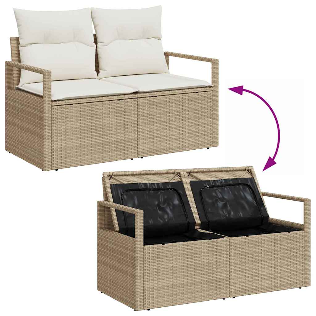 Sofa Set mit Kissen 9 pcs Beige und Creme Poly-Rattan
