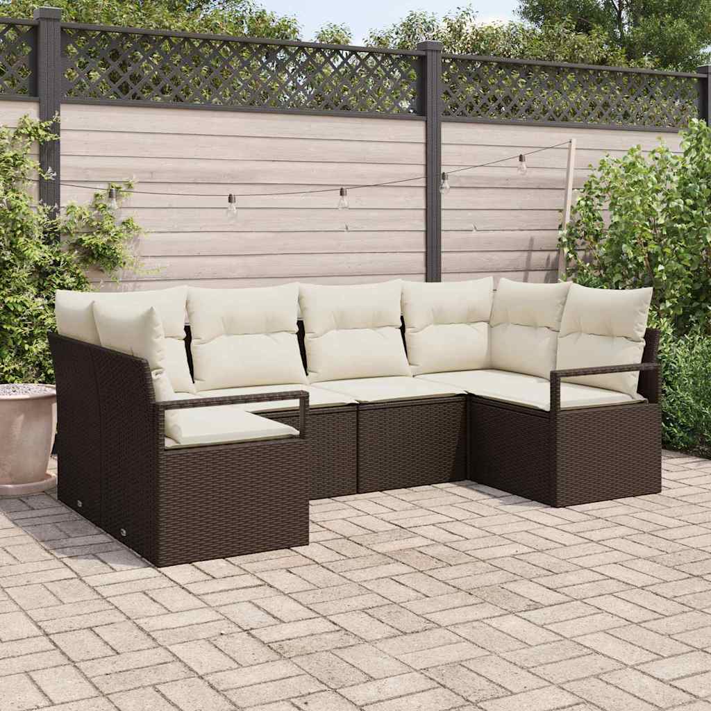 Gartensofa-set mit Kissen 6 pcs Braun und Weiß Poly-Rattan