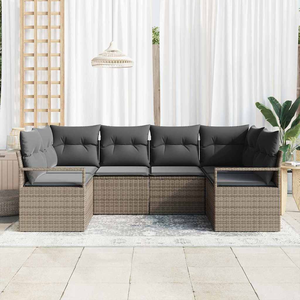 Gartensofa-set mit Kissen mit Speicher 6 pcs Grau Poly-Rattan