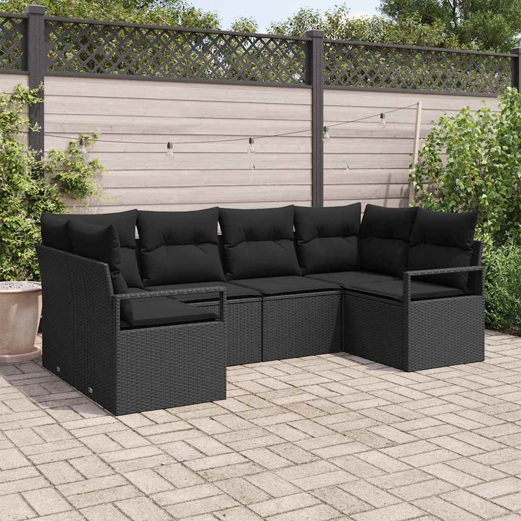 Gartensofa-set mit Kissen 6 pcs Schwarz Poly-Rattan