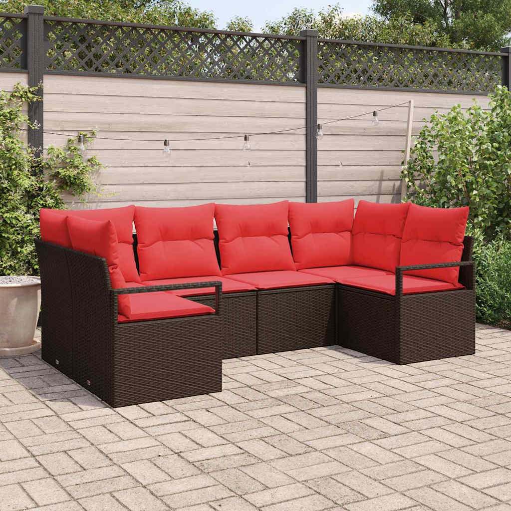 Gartensofa-set mit Kissen 6 pcs Braun und Rot Poly-Rattan