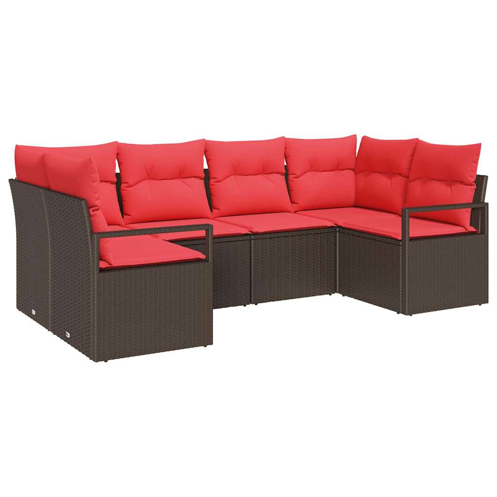 Gartensofa-set mit Kissen 6 pcs Braun und Rot Poly-Rattan