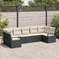 Gartensofa-set mit Kissen 7 pcs Schwarz und Weiß Poly-Rattan
